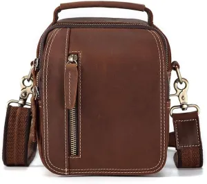 Multi-functional shoulder Fanny Pack Crossbody Bag Crazy Horse Leather Retro Fanny Pack(Brown-1)