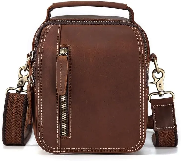 Multi-functional shoulder Fanny Pack Crossbody Bag Crazy Horse Leather Retro Fanny Pack(Brown-1)
