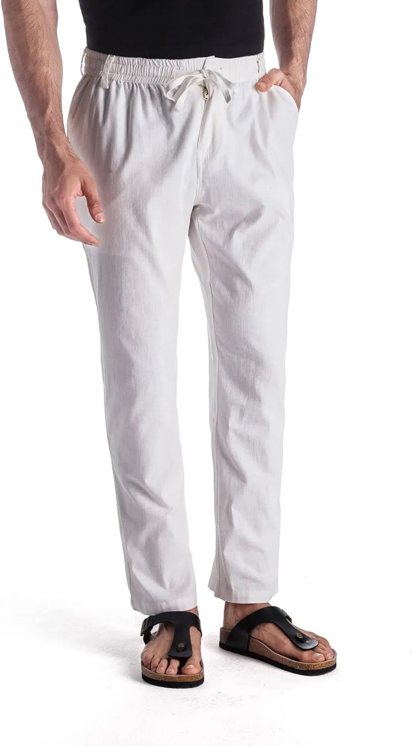 MUSE FATH Mens Linen Drawstring Casual Beach Pants-Lightweight Summer Trousers