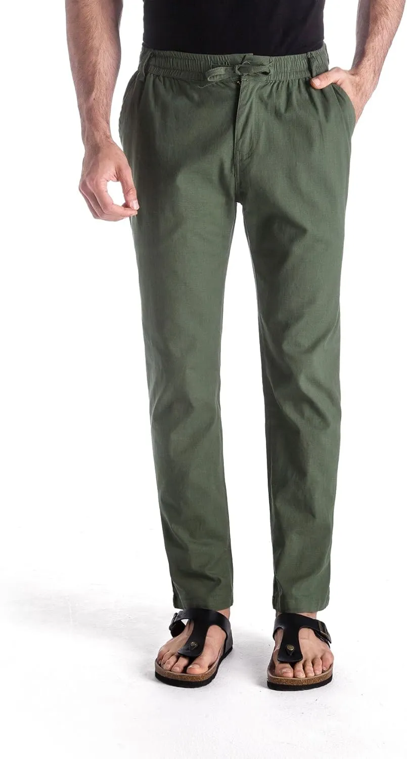 MUSE FATH Mens Linen Drawstring Casual Beach Pants-Lightweight Summer Trousers