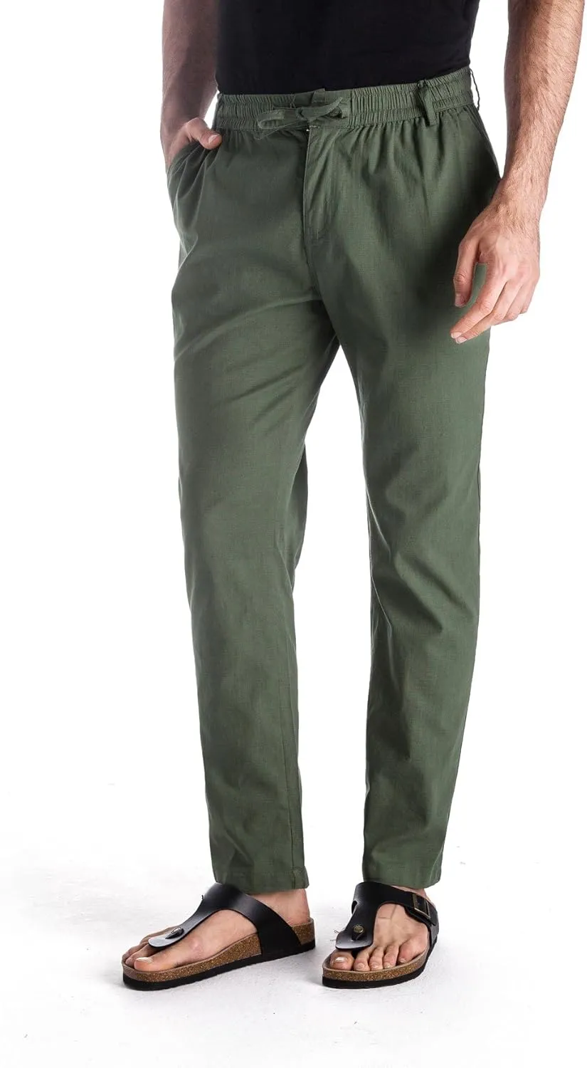 MUSE FATH Mens Linen Drawstring Casual Beach Pants-Lightweight Summer Trousers