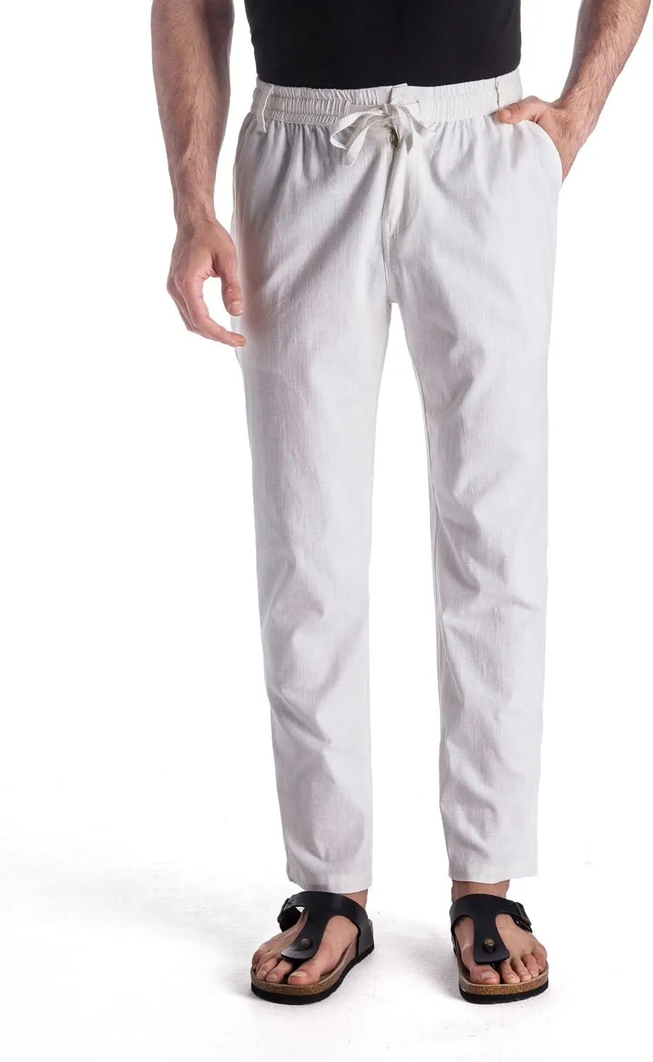 MUSE FATH Mens Linen Drawstring Casual Beach Pants-Lightweight Summer Trousers