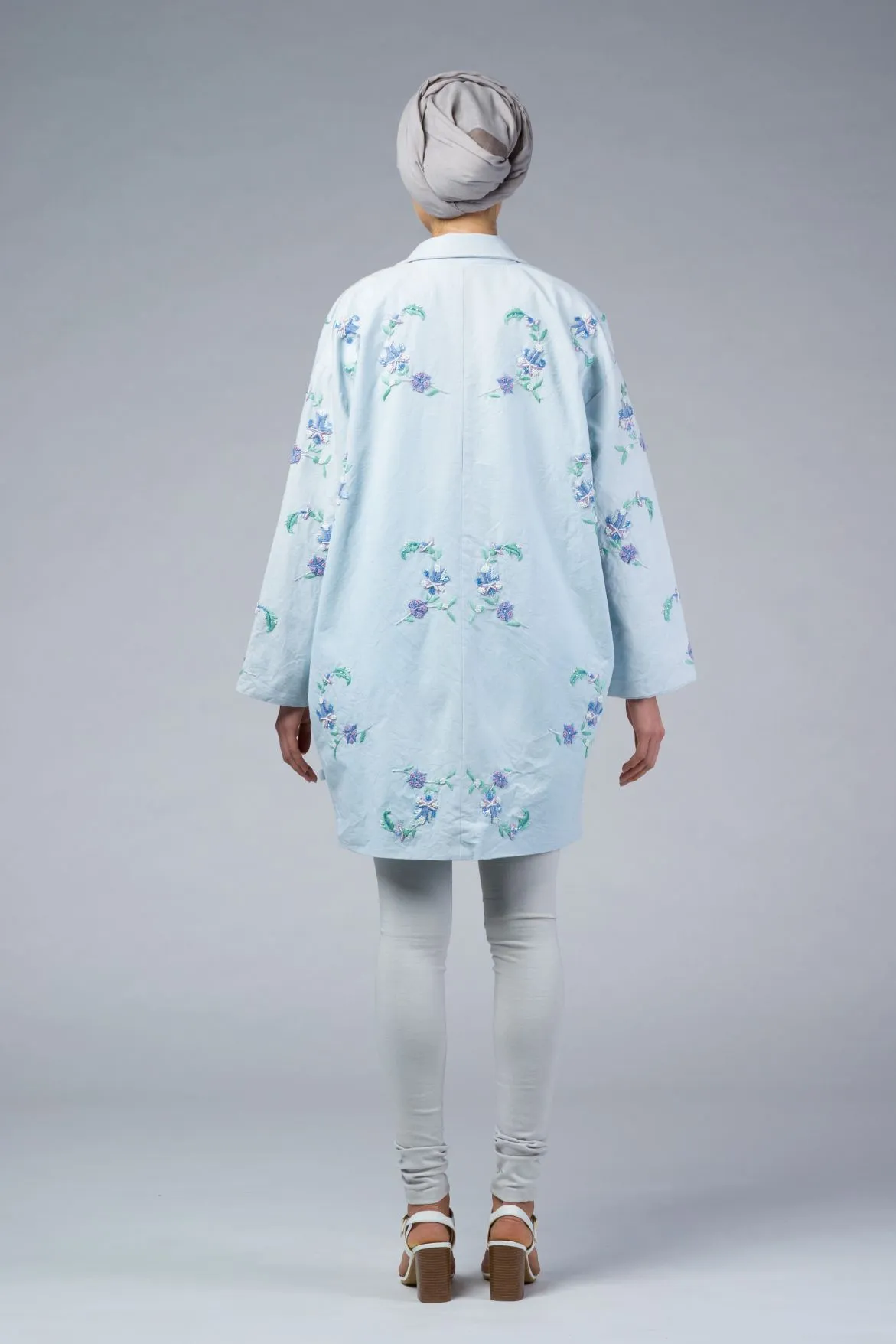 NAIA Blue Hand-Embroidered Cocoon Coat