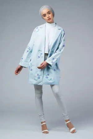NAIA Blue Hand-Embroidered Cocoon Coat