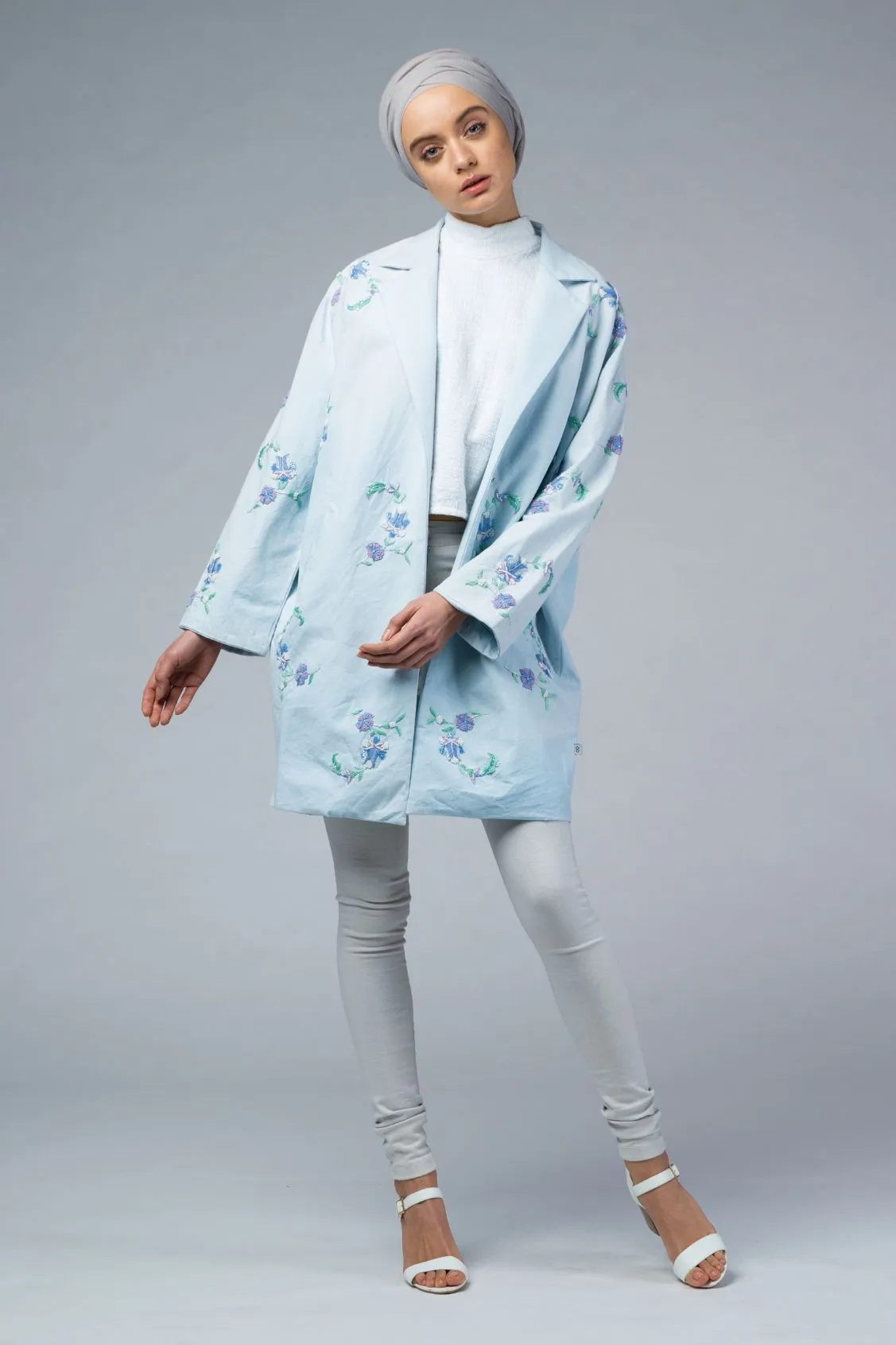 NAIA Blue Hand-Embroidered Cocoon Coat