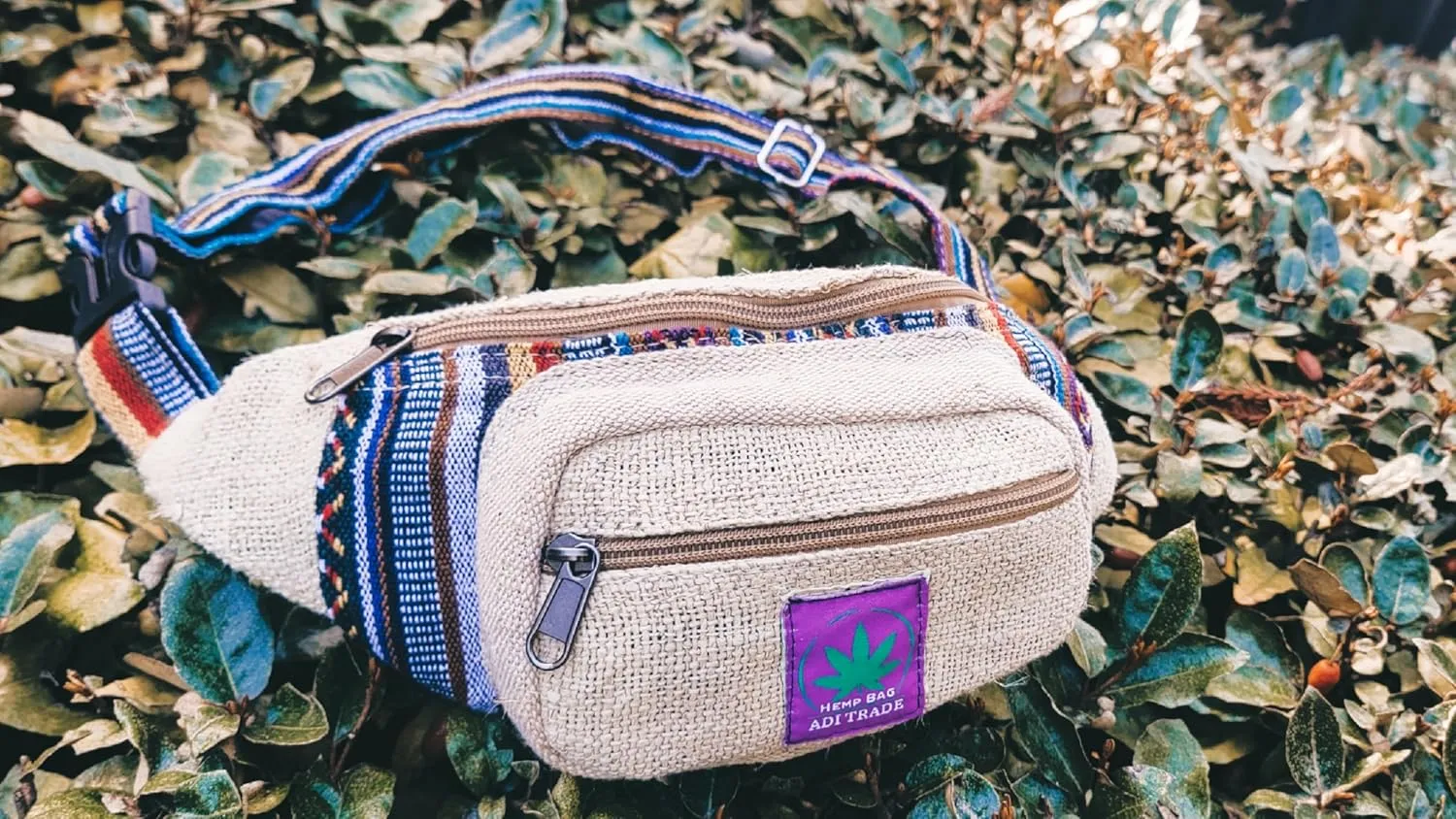 Natural handmade Hemp fanny pack, Adjustable straps for Hiking/Traveling/Walking and multicolored heppie fashion Fanny Pack (Natural mix)