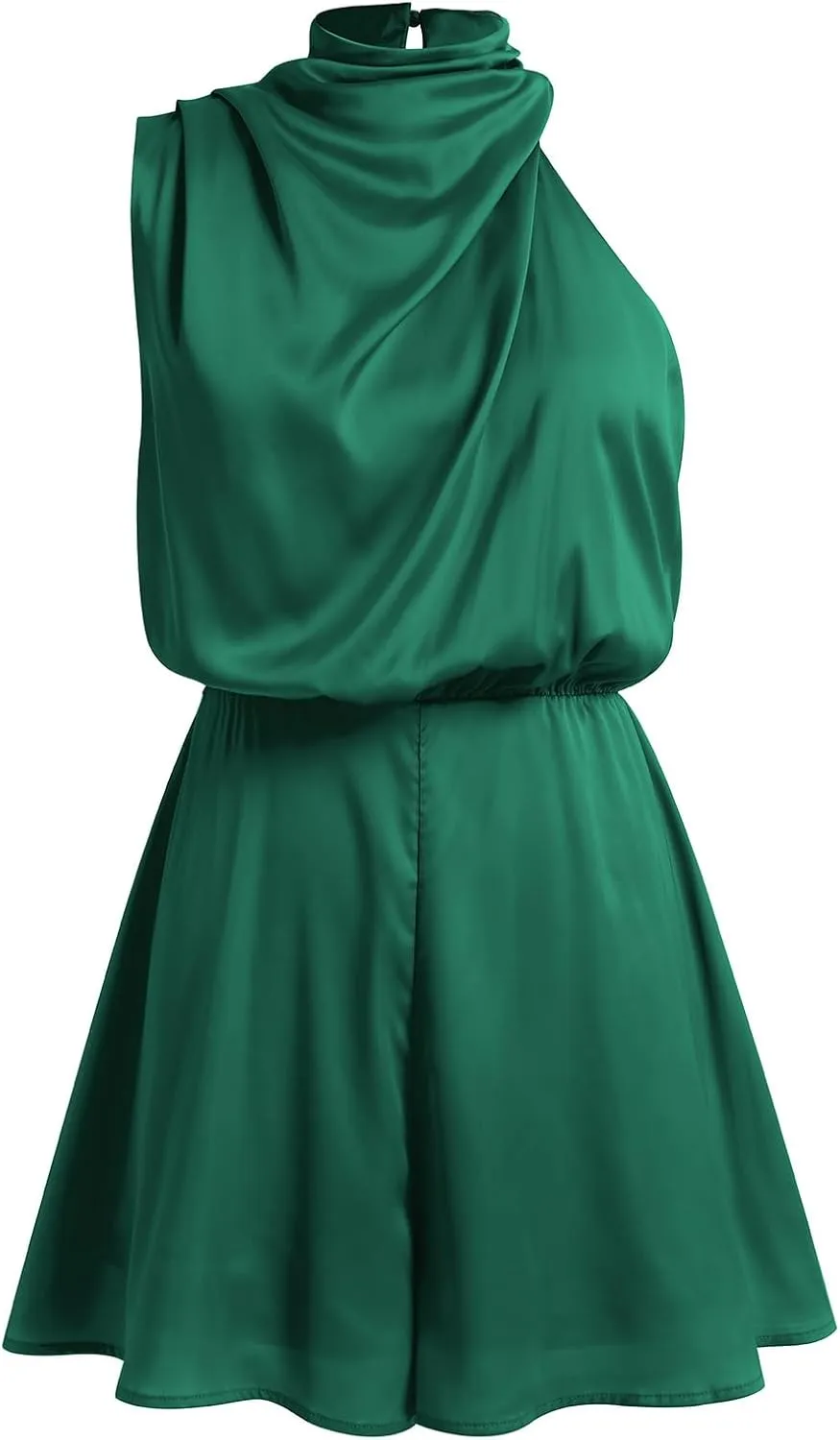 ODIZLI Women Mock Neck Satin Dresses Tie Waist Cocktail Dress Elegant Sleeveless Summer Dresses Above Knee Length