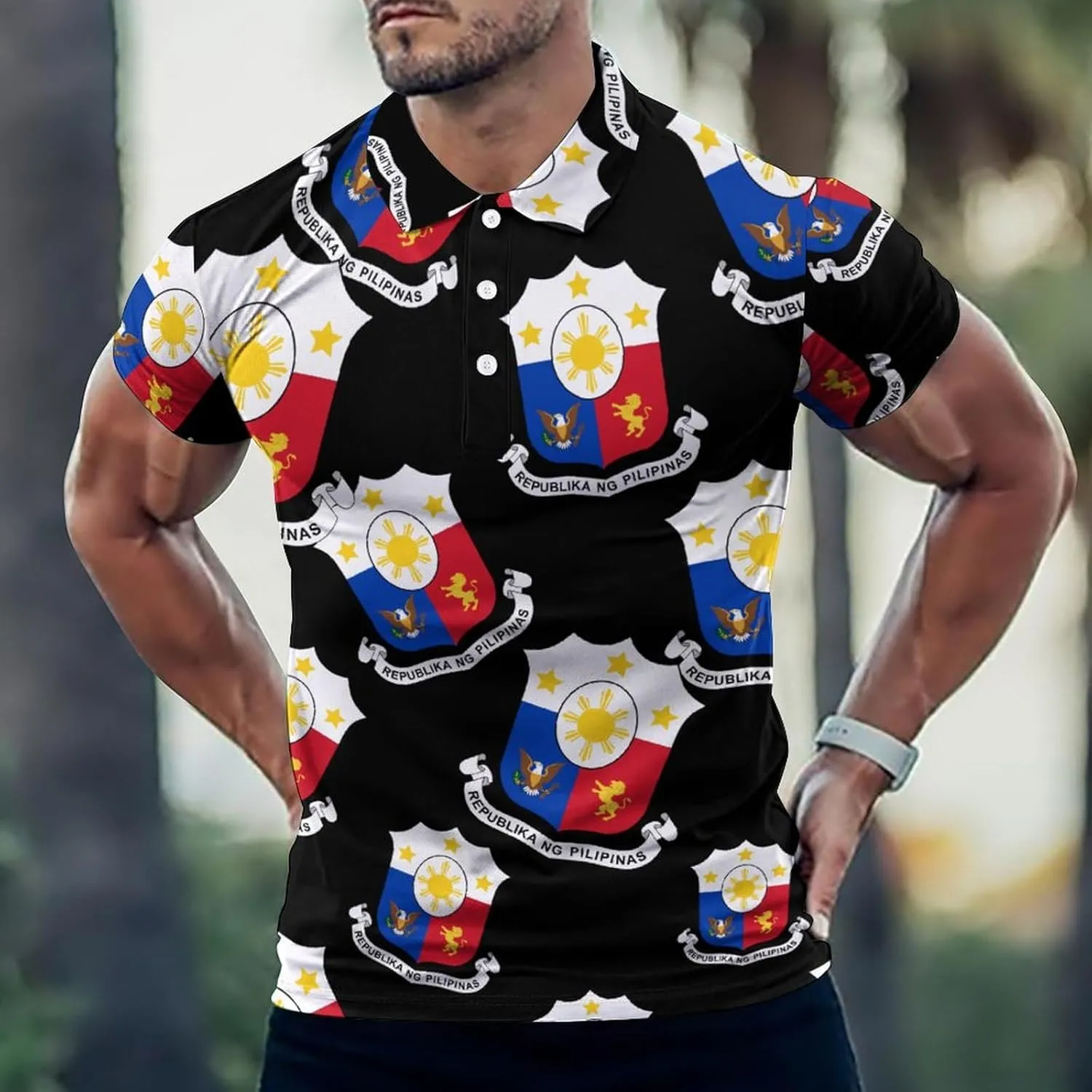 Philippine Pinoy Filipino Mens Polo Shirts Quick Dry Short Sleeve T-shirts Slim Tennis Collared Tees Tops