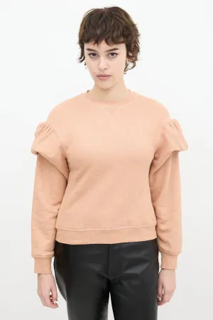 Pink Cotton Puff Sleeve Crewneck Sweater