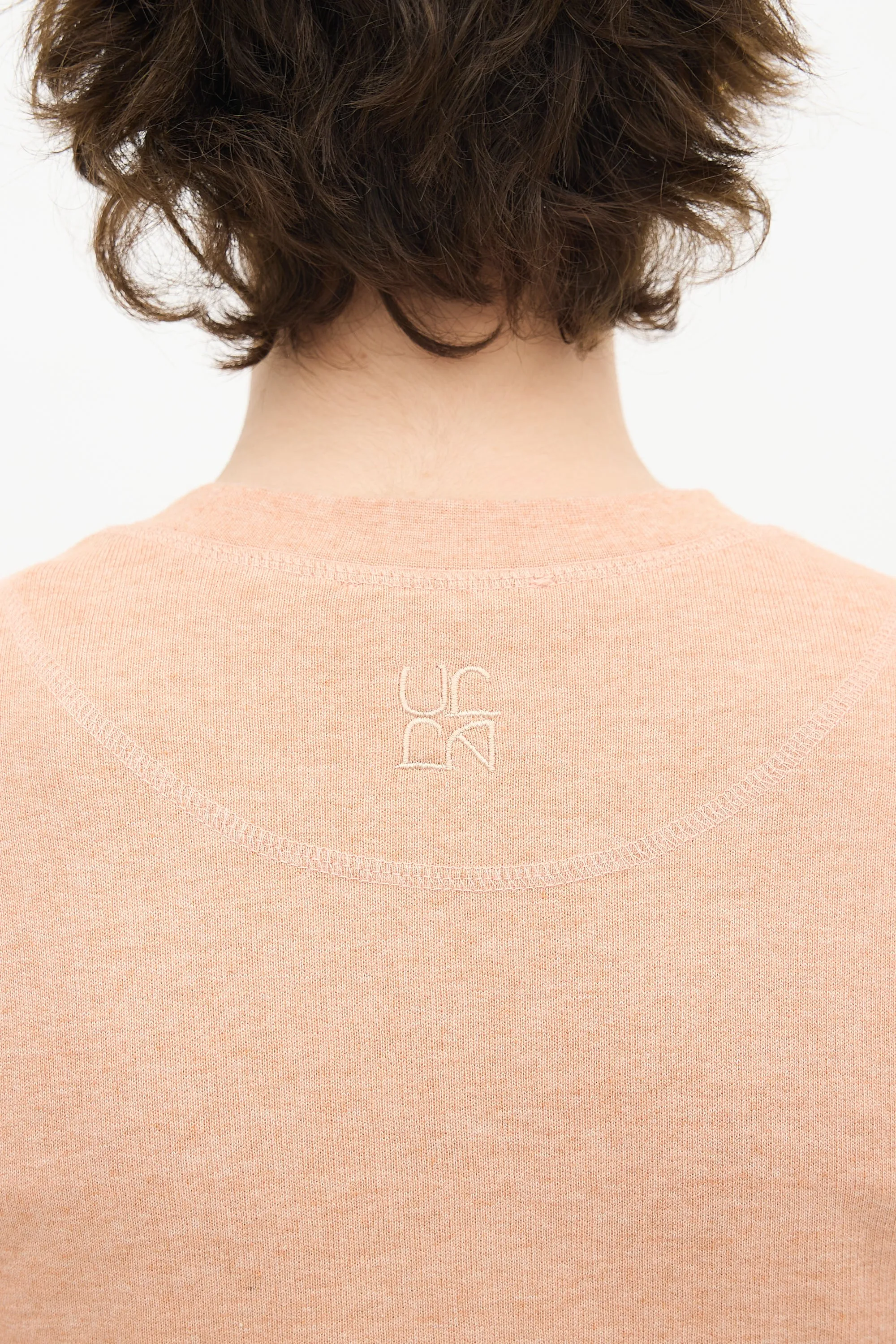 Pink Cotton Puff Sleeve Crewneck Sweater