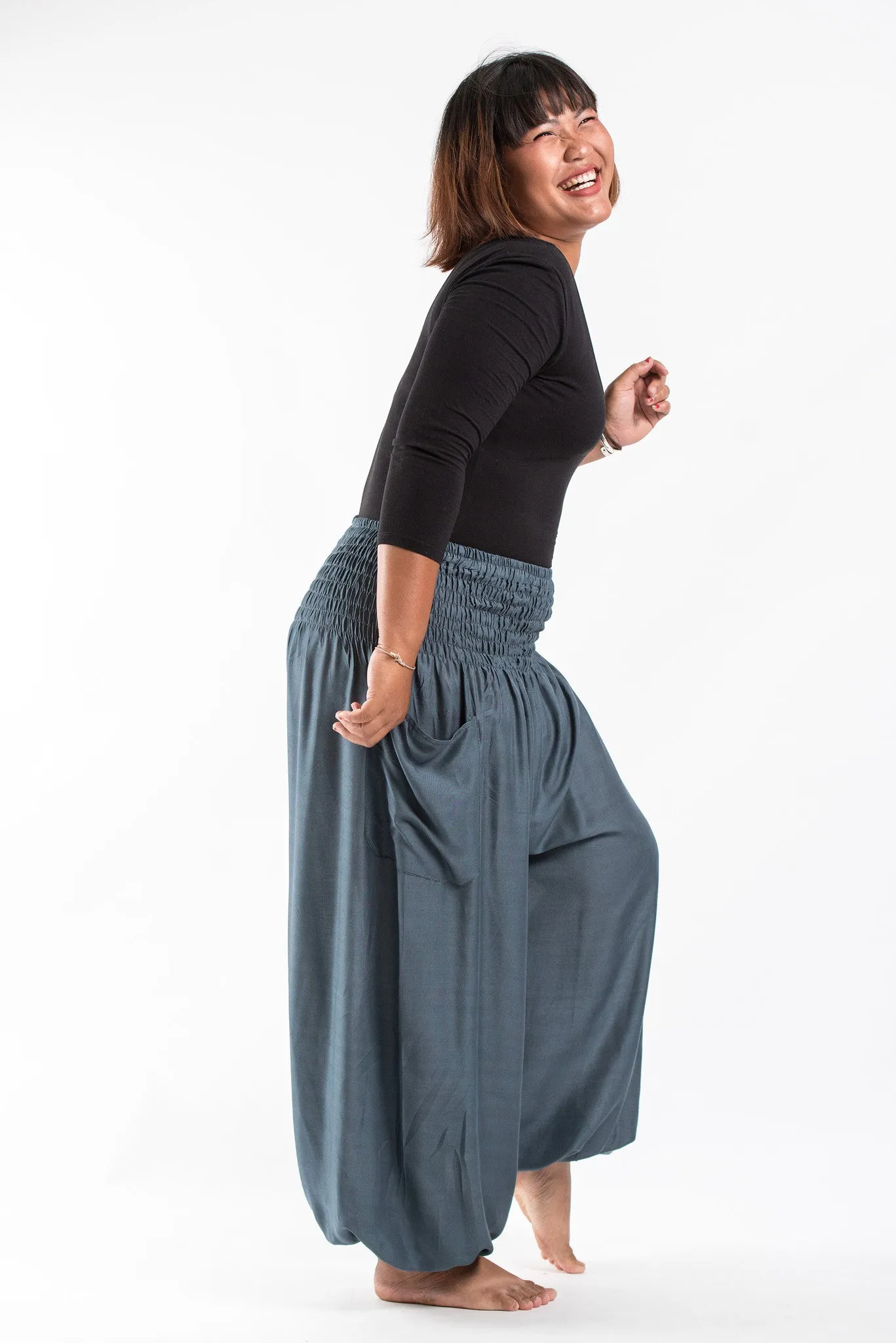 Plus Size Solid Color Women's Harem Pants in Gray