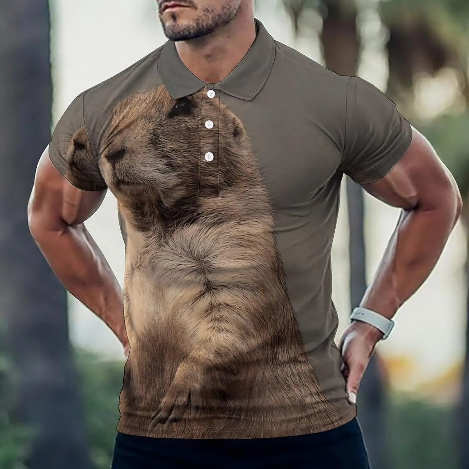Prairie Dog Mens Polo Shirts Quick Dry Short Sleeve T-shirts Slim Tennis Collared Tees Tops