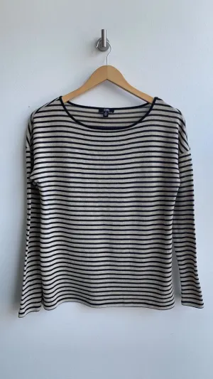 Pre-Owned Chic by Jacob Cream/Black Striped Long Sleeve Top- Size Small