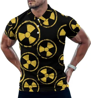 Radiation Warning Mens Polo Shirts Quick Dry Short Sleeve T-shirts Slim Tennis Collared Tees Tops