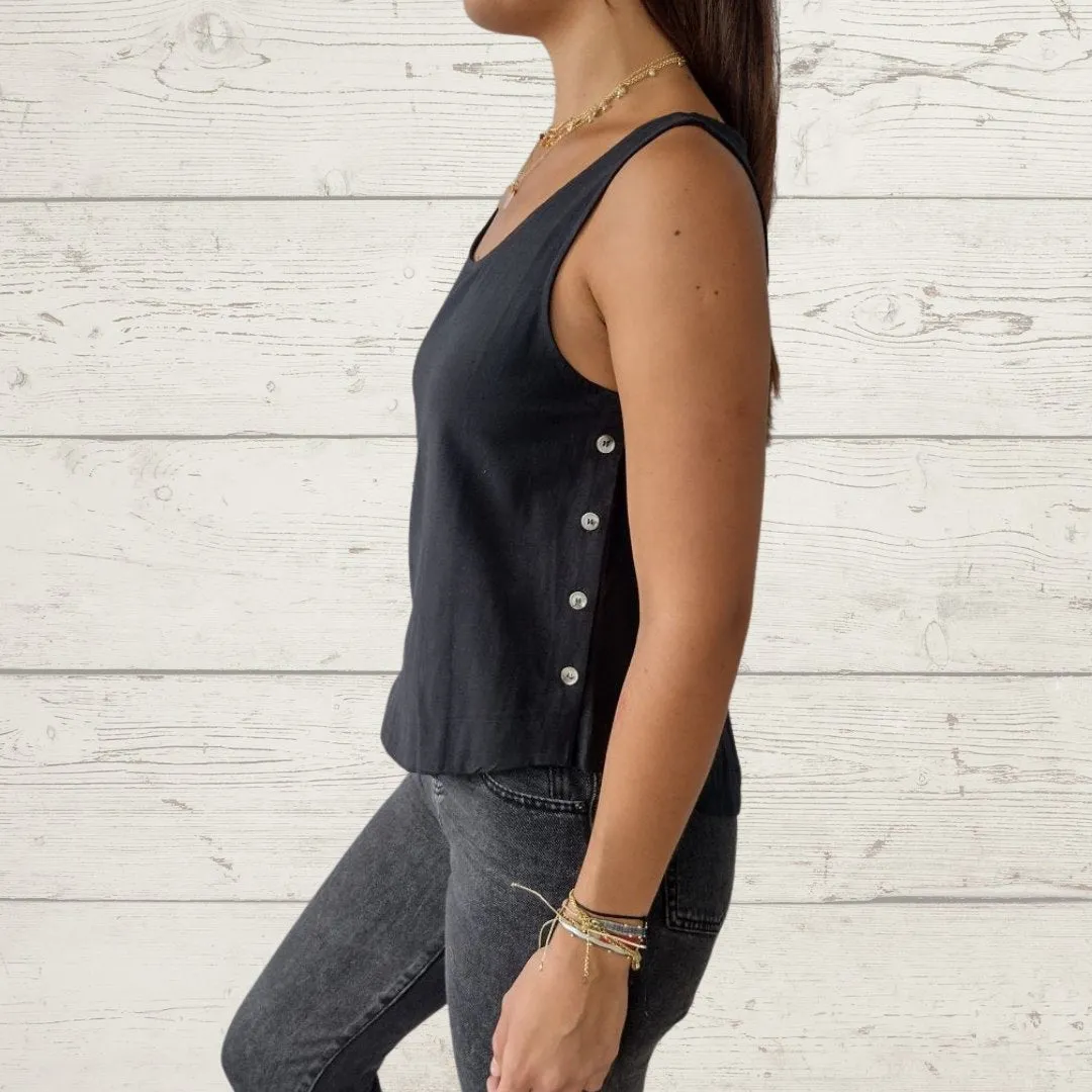 Sleeveless Blouse with Buttons on The Sides