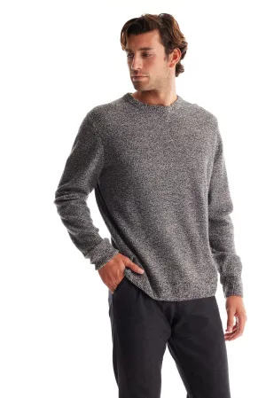 Soft Cloth Crewneck Sweater in Merino Jersey - Black Marl