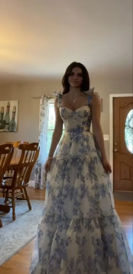 Special Floral Pattern Chiffon A-Line Prom Evening Dresses