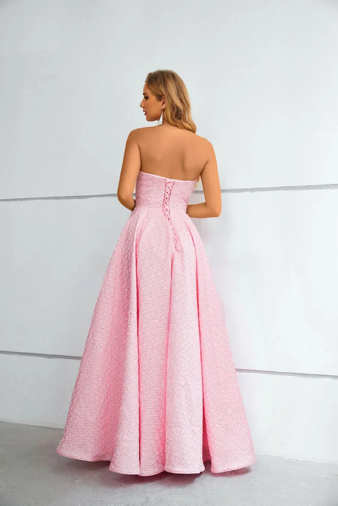 Strapless Maxi Long Pink Formal Evening Dress EN5604