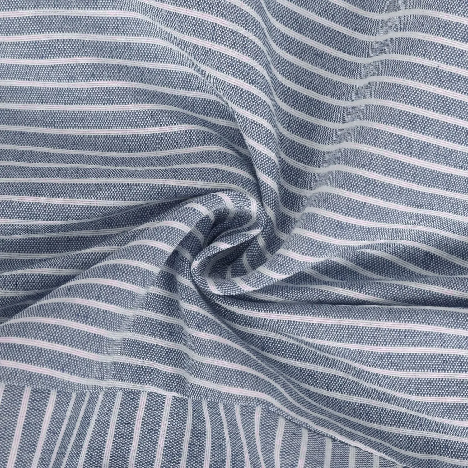 Striped Linen Pants Womens Cropped Side Bottom Trim Elastic Waist Capris Lightweight Summer Beach Trousers with Pocket