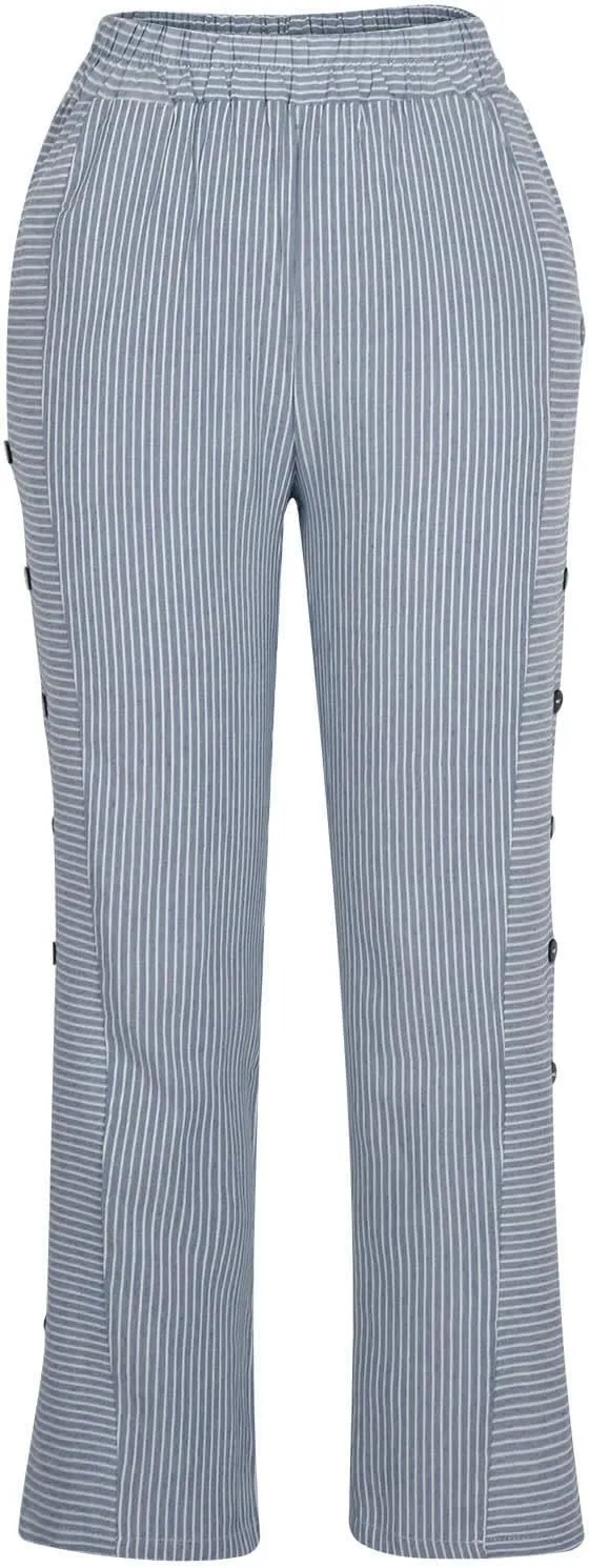 Striped Linen Pants Womens Cropped Side Bottom Trim Elastic Waist Capris Lightweight Summer Beach Trousers with Pocket