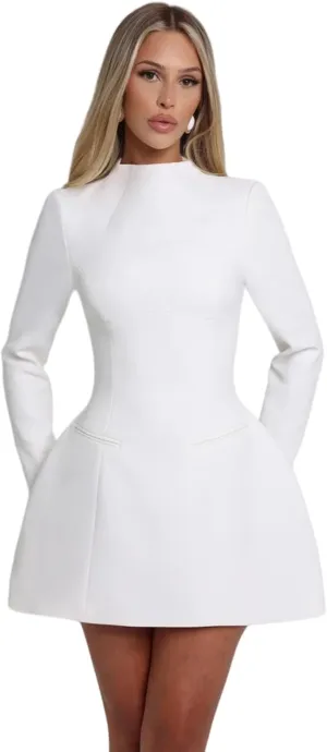 Suillty Women's Elegant Long Sleeve Backless Mini Dress High Waisted A-Line Bodycon Party Club Dresses