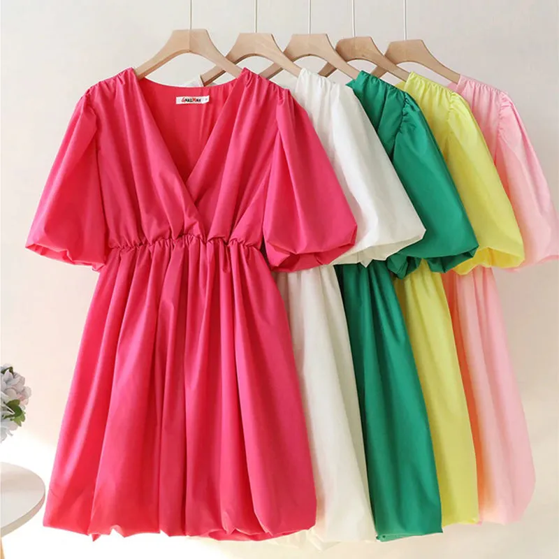 Summer Flare Puff Sleeve Casual Mini A-line Dresses