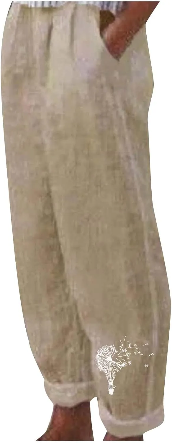 Summer Pants for Women Linen Blend Lightweight Ankle Pants High Waist Trendy Beach Vacation Trousers 2025