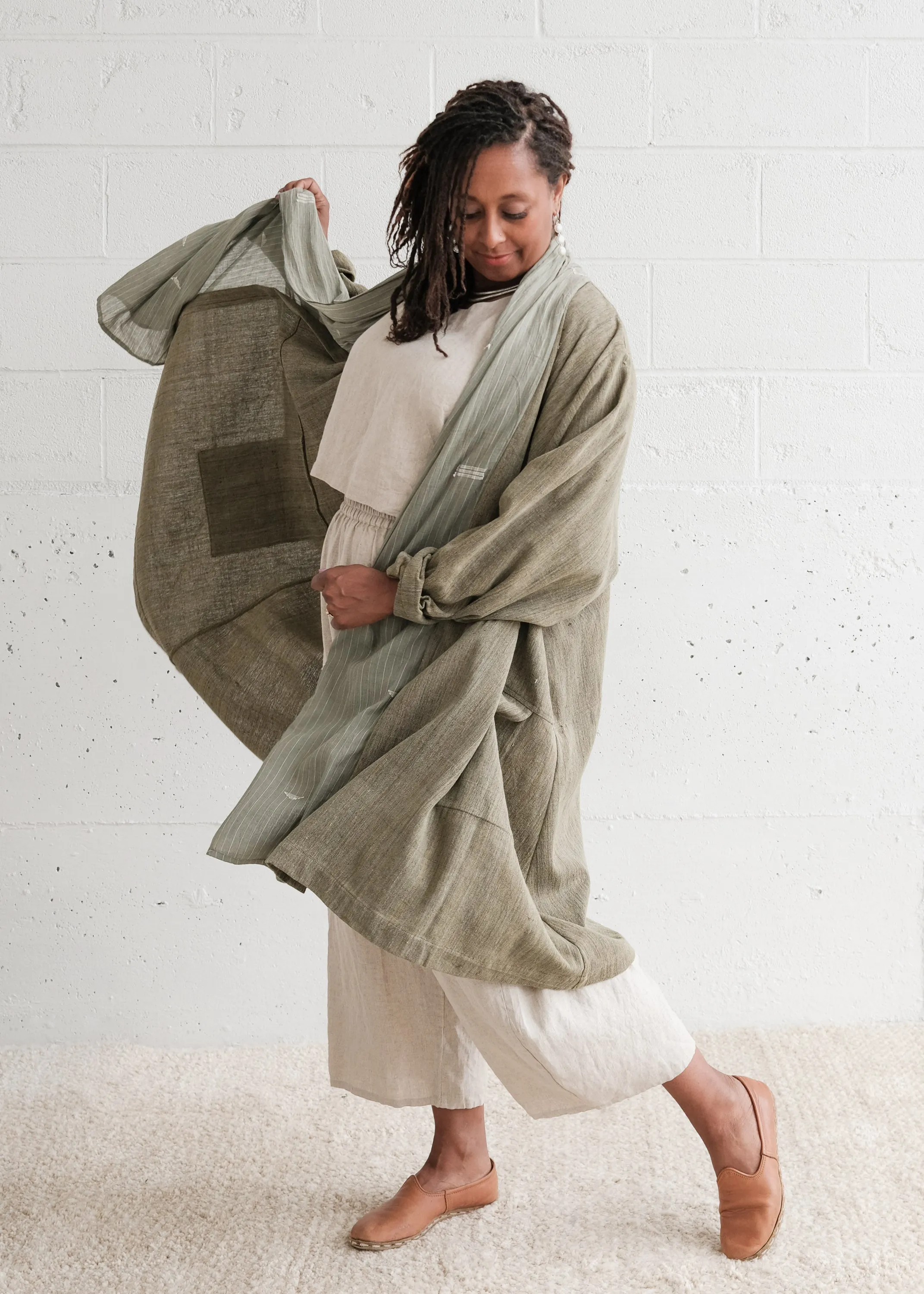 Sundar Jacket - Handspun & Handwoven Cotton - Jamdani Moss