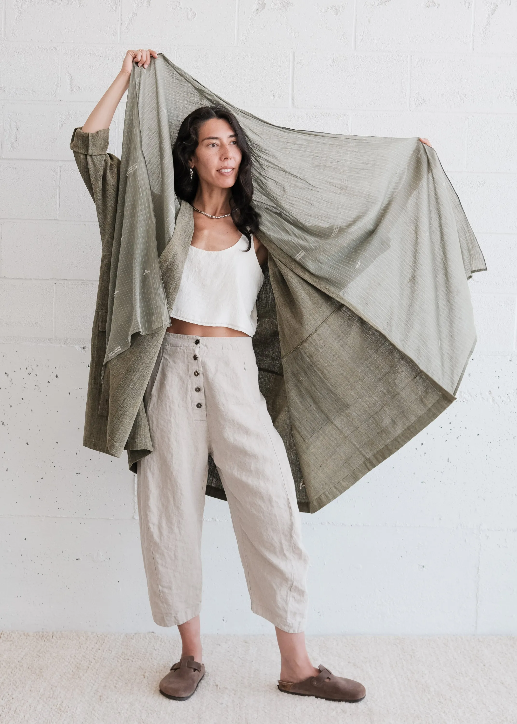 Sundar Jacket - Handspun & Handwoven Cotton - Jamdani Moss