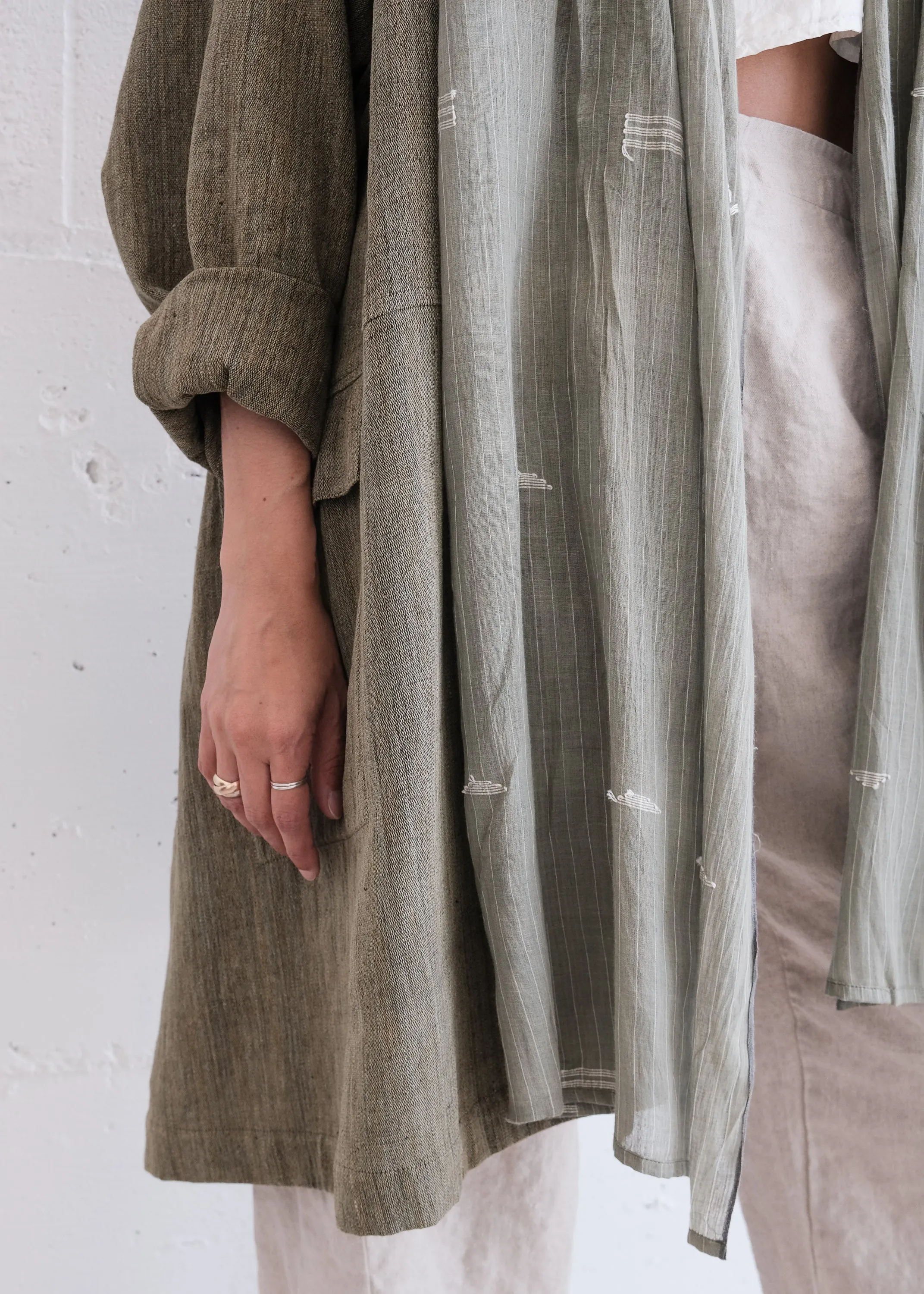Sundar Jacket - Handspun & Handwoven Cotton - Jamdani Moss