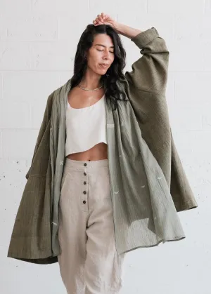 Sundar Jacket - Handspun & Handwoven Cotton - Jamdani Moss