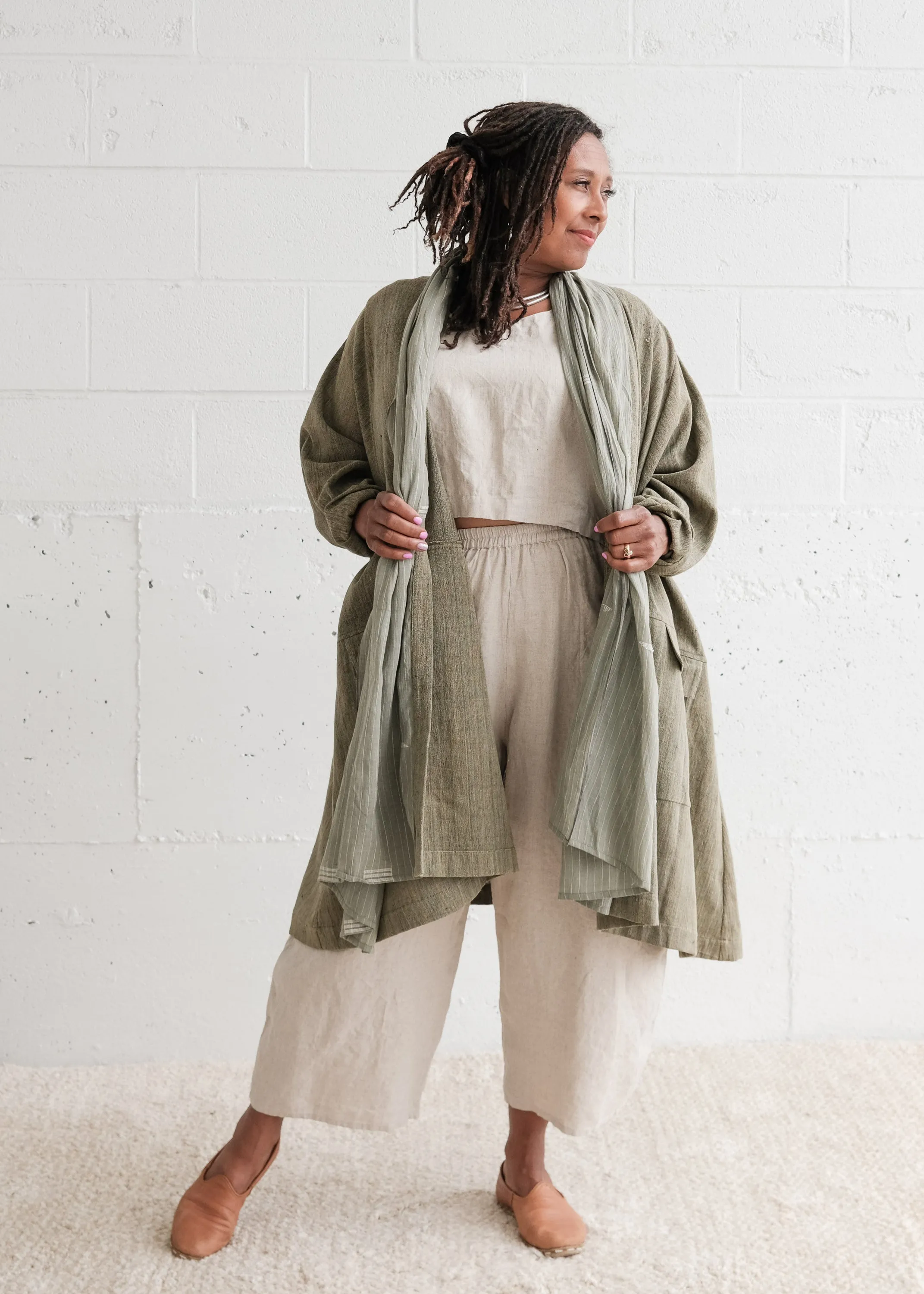 Sundar Jacket - Handspun & Handwoven Cotton - Jamdani Moss