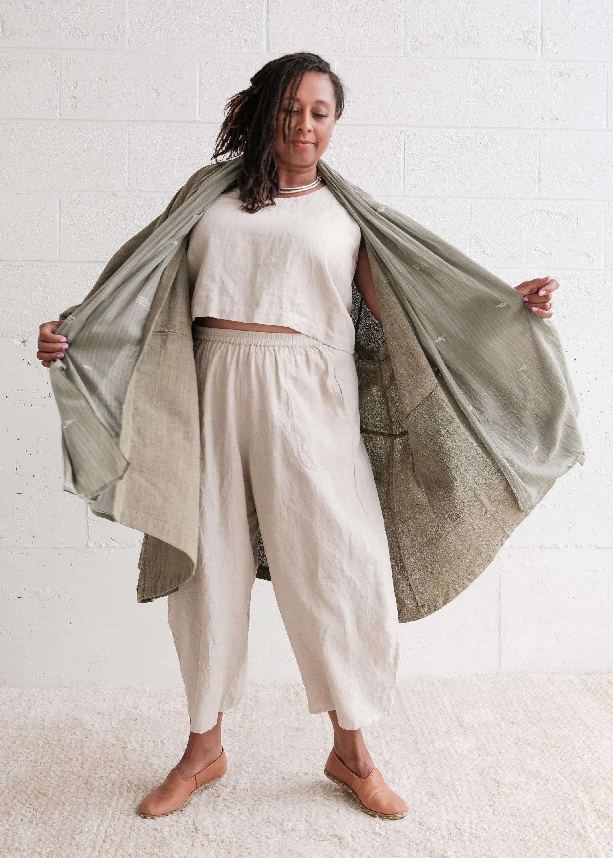 Sundar Jacket - Handspun & Handwoven Cotton - Jamdani Moss