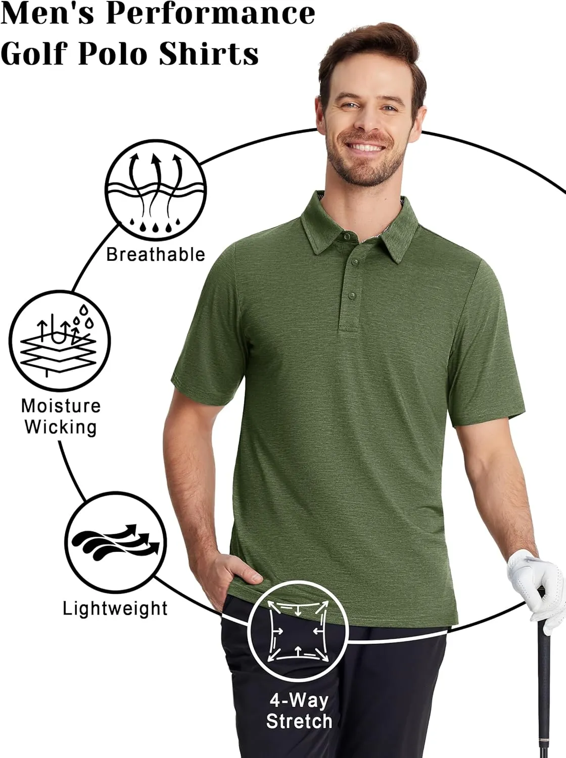 TACVASEN Men's Golf Shirts Short Sleeve Quick Dry Polo Shirts Moisture Wicking Casual Business Sports Breathable Polo