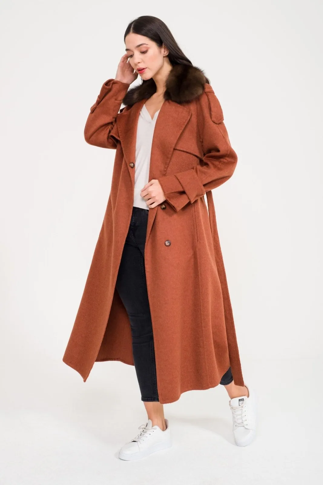 Tile Red Long Wool Coat