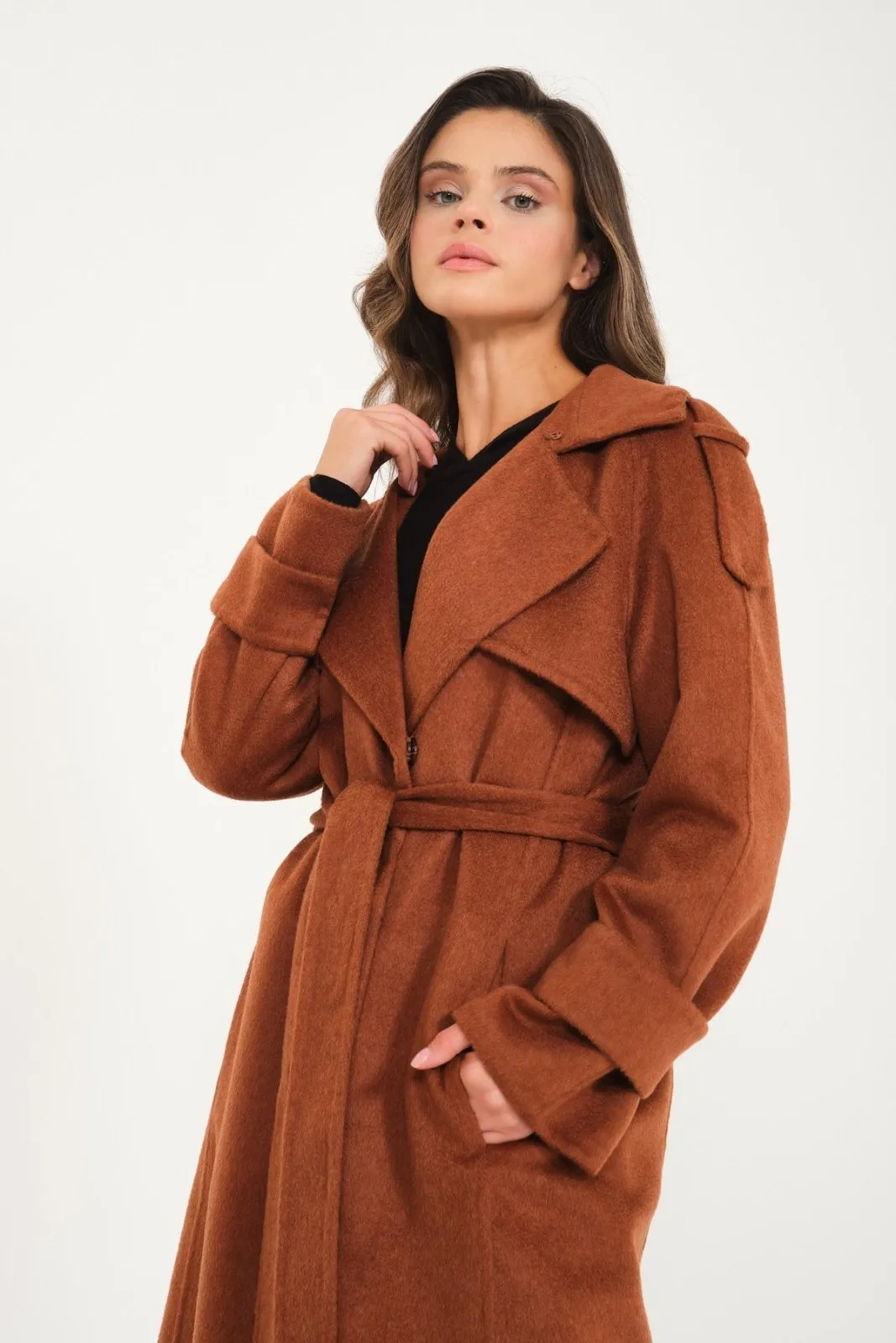 Tile Red Long Wool Coat