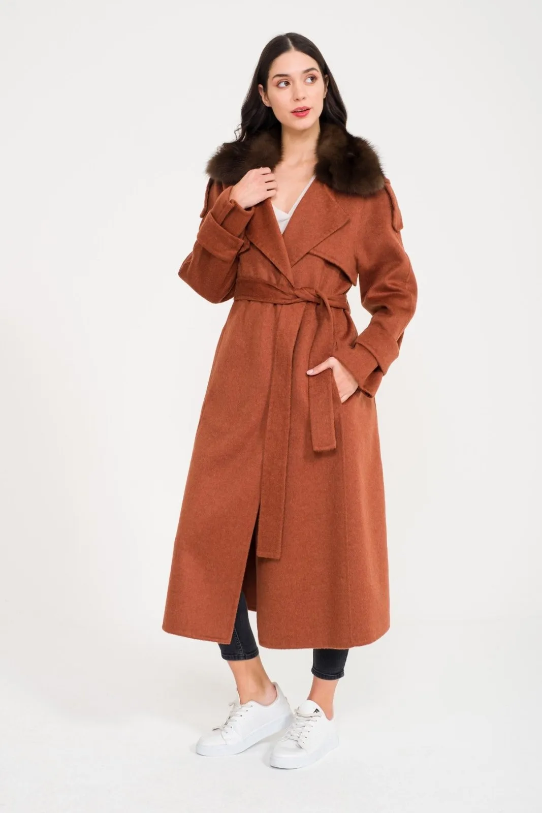 Tile Red Long Wool Coat