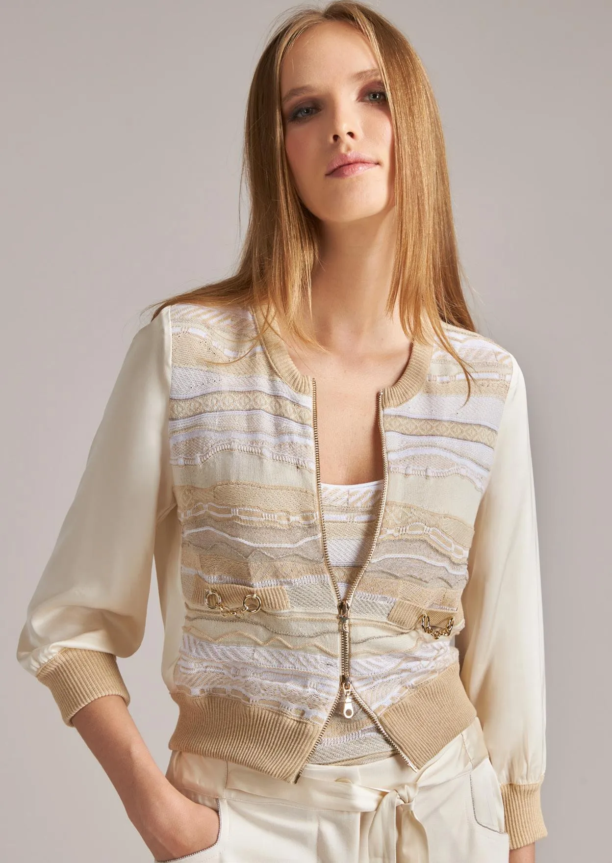 TRC-M686 MULTI-BEIGE CARDIGAN