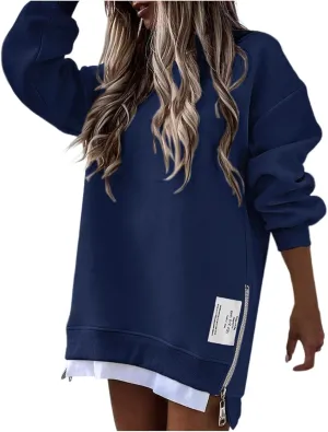 uhnmki Chic Me Womens Long Sleeve Zipper Slit Sweatshirt Casual Pullover Zipper Hoodies Womens Side Zipper Sweatshirts