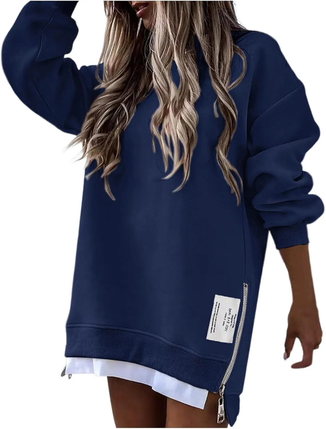 uhnmki Chic Me Womens Long Sleeve Zipper Slit Sweatshirt Casual Pullover Zipper Hoodies Womens Side Zipper Sweatshirts