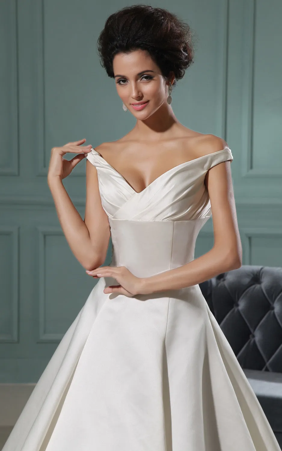 Vibrant V-Neck A-Line Deep Gown With Pick-Up Hem-GC_705036