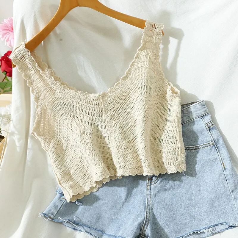 Woman Vest Strap Sleeveless Embroidery Tank Top Chic Fashion Short