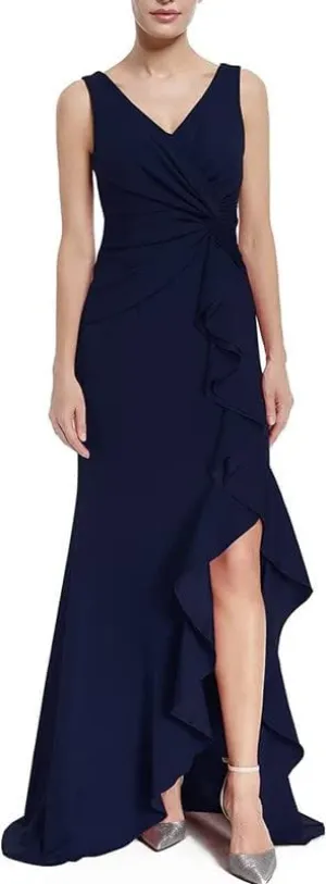 Women Elegant V Neck Slit Sleeveless Long Formal Dresses Wrap Evening Gown