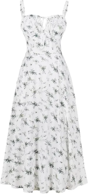 Women Floral Corset Dress Sleeveless Square Neck Spaghetti Straps Dress Boho Holiday Flowy Midi Bustier Sundress