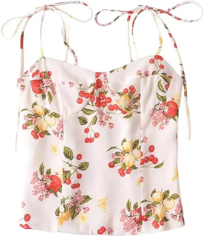 Women Style Floral Print Chiffon Camisole Sexy Sleeveless Holiday Summer Chic Crop Top