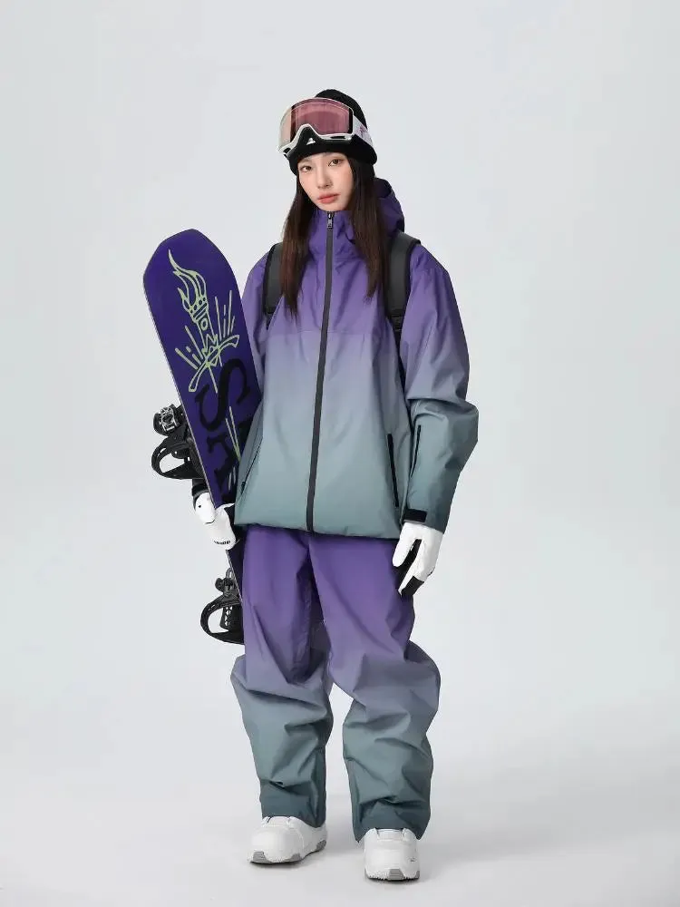 Women Unique 3L Gradient Snowsuits Durable Ski Jacket and Pants