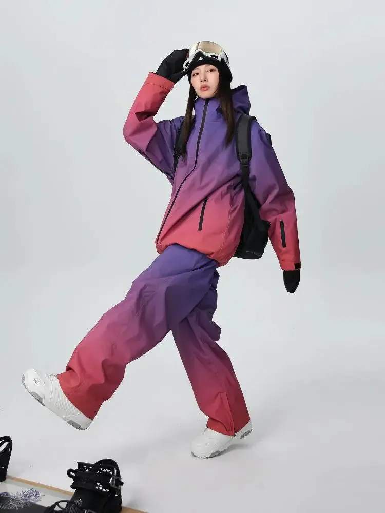Women Unique 3L Gradient Snowsuits Durable Ski Jacket and Pants