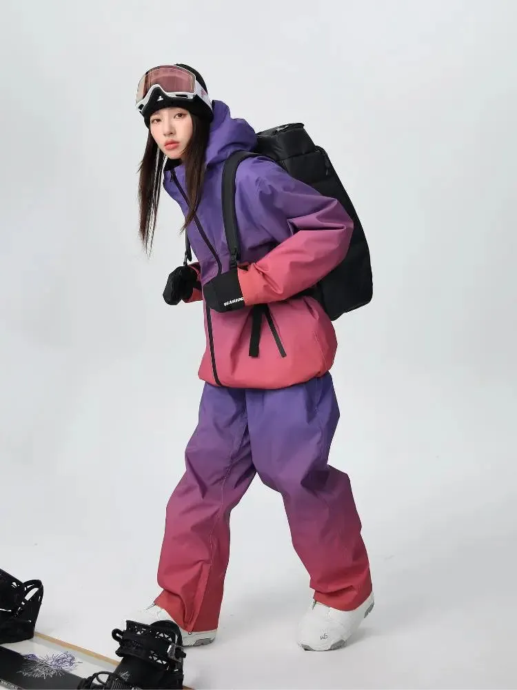 Women Unique 3L Gradient Snowsuits Durable Ski Jacket and Pants