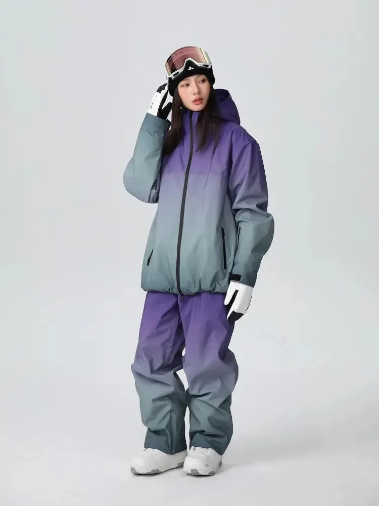 Women Unique 3L Gradient Snowsuits Durable Ski Jacket and Pants
