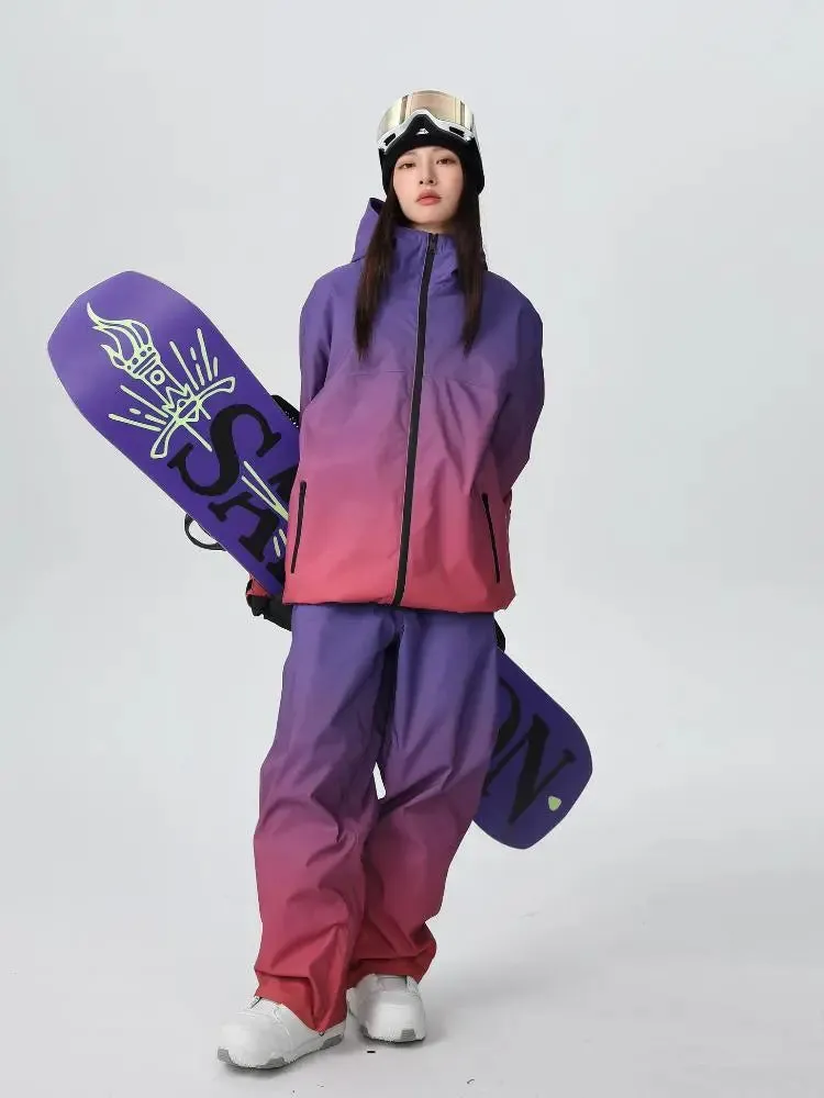 Women Unique 3L Gradient Snowsuits Durable Ski Jacket and Pants